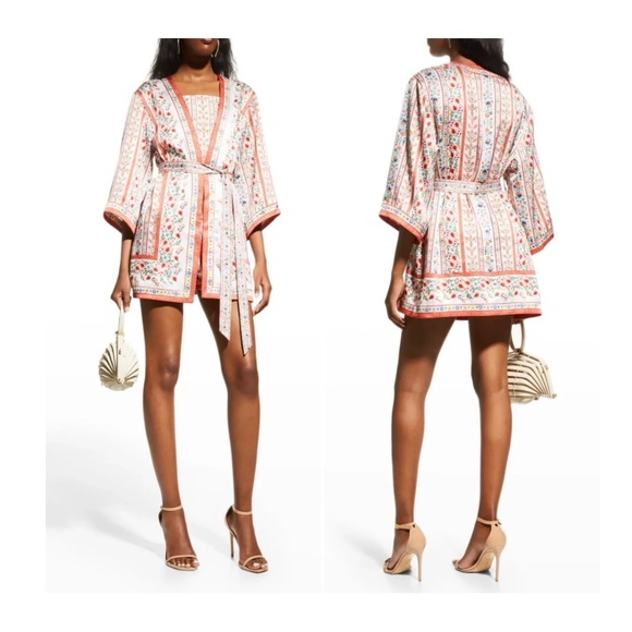 ALICE + OLIVIA Domino Satin Floral Belted Reversible Kimono Size M/L